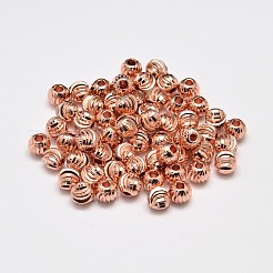 ラックメッキ真鍮波形丸型スペーサービーズ  ローズゴールド  6mm  穴：2mm&nbsp;X-KK-I600-6mm-RG-RS
