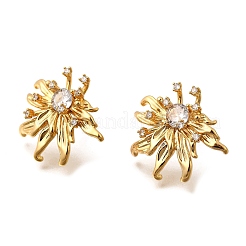 Flower Brass Micro Pave Cubic Zirconia Stud Earrings&nbsp;EJEW-B148-08B-G