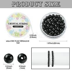 DIY 宝石用原石ビーズストレッチブレスレット  染色された天然黒瑪瑙の丸いビーズと弾性のあるクリスタル糸が含まれています  ビーズ：6mm  穴：1mm  100個/セット  スレッド：0.8mm  約10m /ロール  1roll /セット&nbsp;G-CJ0001-03