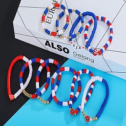 10Pcs Independence Day Theme Handmade Polymer Clay Beads Stretch Bracelets&nbsp;BJEW-SW01605