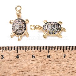 エナメルペンダント付き真鍮  カメのチャーム  18KGP本金メッキ  ブラック  24.5x13.5x4mm  穴：2mm&nbsp;KK-CBA61F8-04G-03