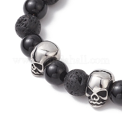 Natural Lava Rock & Black Onyx Round Beads Stretch Bracelets&nbsp;BJEW-TA00681