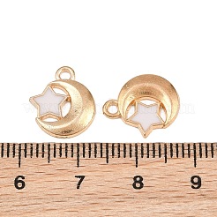 エナメルチャーム付き合金  星のチャームを持つ月  ライトゴールド  ホワイト  13.5x12x2mm  穴：1.5mm&nbsp;AL-CBA9C31-01G-C