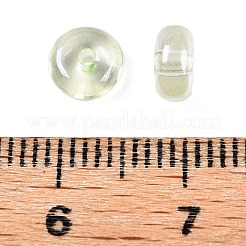 透明な染色ガラスシードビーズ  ドーナツ  緑黄  6x3mm  穴：1.2mm  約2500個/ポンド&nbsp;SEED-T007-02E