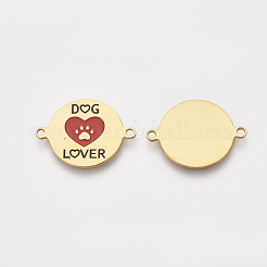 304ステンレススチールリンクコネクター  エナメル  犬の足跡愛好家とフラットラウンド  ゴールドカラー  16x21x1mm  穴：1mm&nbsp;STAS-S079-132D-G