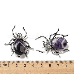 デュアルユースアイテム 合金製クモのブローチ  天然アメジストと  アンティークシルバー  42x38x12~13mm  穴：4.5x4mm&nbsp;JEWB-C026-03I-AS