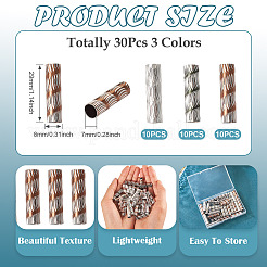 30個3色ラックメッキアルミビーズ  長持ちメッキ  コラム  29x8mm  10個/カラー&nbsp;ALUM-TA0001-04