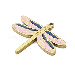 304ステンレススチールエナメルチャーム  トンボチャーム  14KGP本金メッキ  ミッドナイトブルー  12x15x1mm  穴：0.7mm&nbsp;STAS-L022-488A-G