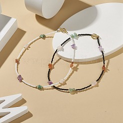 2ピース 2スタイル 天然混合宝石チップ&ガラスシードビーズネックレスセット 女性用  ミックスカラー  18.50インチ（47cm）  1個/スタイル&nbsp;NJEW-TA00051
