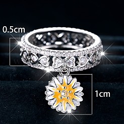 女性用真鍮マイクロパヴェキュービックジルコニア指輪  花  エナメル  プラチナ  usサイズ7（17.3mm）&nbsp;WG2A388-01