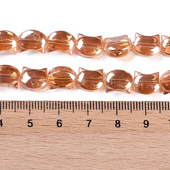 電気メッキガラスビーズセット  パール光沢メッキ  猫の形  サンゴ  8x10x5mm  穴：1mm  約65個/連  24.41''（62センチメートル）&nbsp;EGLA-Q128-05A-PL01