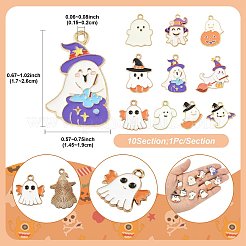 10pcs10スタイルハロウィーンテーマ合金エナメルペンダント  ゴーストチャーム  ミックスカラー  17~26x14.5~19x1~1.5mm  穴：1.5~2mm  1個/スタイル&nbsp;ENAM-FS0003-86