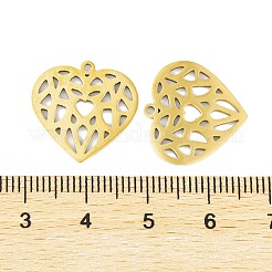 201ステンレススチールペンダント5個  レーザー切断  ハートチャーム  18KGP本金メッキ  17x17.5x1mm  穴：1.4mm&nbsp;STAS-MO56-02B-G