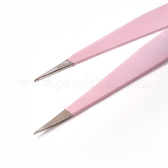 ステンレス製ストレートチップピンセット  まつげエクステ用  眉毛アクセサリー  ピンク  12.5x0.9x0.2cm&nbsp;TOOL-WH0080-67