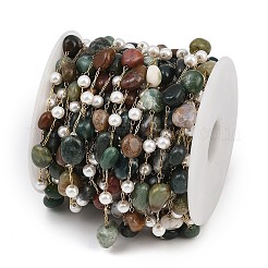 Natural Indian Agate Nuggets & 316 Stainless Steel Handmade Link Chains&nbsp;CHS-K021-14G-17