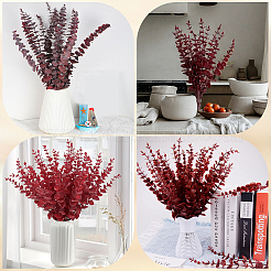 プラスチック製の人工ユーカリの葉20枚  花瓶、ウェディングブーケ、家の装飾用  レッド  410x50mm&nbsp;DJEW-GF0001-88B
