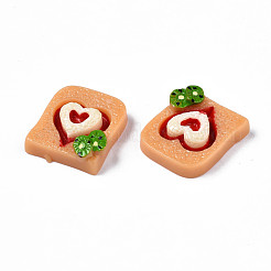 不透明なエポキシ樹脂カボション  模造食品  心のパン  ファイヤーブリック  21x18x6mm&nbsp;CRES-S358-52