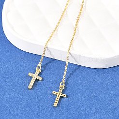 Cross Brass Micro Pave Clear Cubic Zirconia Ear Thread&nbsp;EJEW-H182-14G