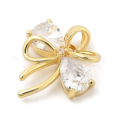 Rack Plating Bowknot Brass Clear Cubic Zirconia Pendants&nbsp;KK-S407-01G-A