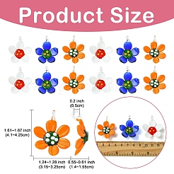 3個の手作りランプワークペンダント  花  ホワイト  41~42.5x31.5~32.5x14~15.5mm  穴：5mm&nbsp;LAMP-YW0001-90
