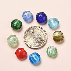 手作り銀箔ガラスベネチアンビーズ  フラットラウンド  ミックスカラー  直径約12mm  厚さ8mm  穴：1.5mm&nbsp;X-SLF12MMY-1