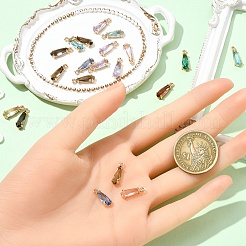 ファセットガラスペンダント20個  金色の真鍮のオープンバックセッティング  ティアドロップ  ミックスカラー  14.5x4.5x4mm  穴：1.2mm&nbsp;GLAA-YW0005-01