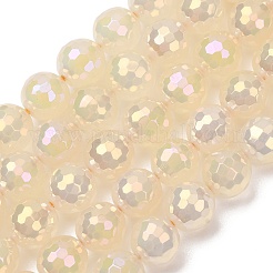 電気メッキ天然石瑪瑙ビーズ連売り  ラウンド  多面カット  虹メッキ  きいろ  9.5~10mm  穴：1.2~1.4mm  約38個/連  14.65''~14.96''（37.2~38センチメートル）&nbsp;G-B191-A07-10mm-02