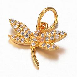 真鍮製マイクロパヴェキュービックジルコニアチャーム  トンボ  ミックスカラー  13.5x15x3mm  穴：4mm&nbsp;ZIRC-K045-09