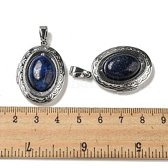 天然ラピスラズリのロケットペンダント  プラチナメッキ合金オーバルチャーム  33.5x23.5x9~10mm  穴：8x4mm&nbsp;G-C104-04C-P