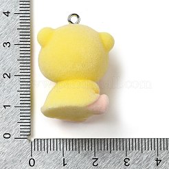 植毛樹脂ペンダント  プラチナメッキの鉄製ループ付き動物チャーム  クマ  きいろ  32x24x20mm  穴：2mm&nbsp;RESI-D072-03B