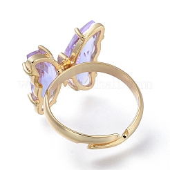 Adjustable Brass Glass Finger Rings&nbsp;RJEW-P148-A01-07
