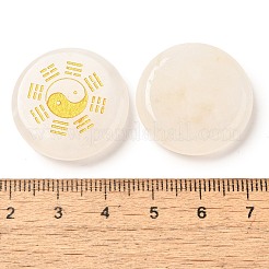 天然水晶カボション  金色の太極の陰陽が刻まれたロッククリスタルのフラットラウンド型  25~26x6~7mm&nbsp;G-C158-02A