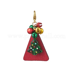 Christmas Tree Glass & Wood Triangle Pendant Decorations&nbsp;HJEW-JM04345