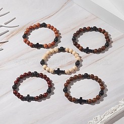 Gemstone & Natural Wood Beaded Stretch Bracelet for Men Women&nbsp;BJEW-JB09292