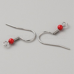 304ステンレススチールピアスフック  コイルとプラスチックボール付きフレンチフック  クリムゾン  19.5x18.5x3mm  穴：2mm  ピン：0.7mm&nbsp;LS-STAS-WH0027-64P-04
