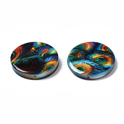 印刷された天然淡水シェルビーズ  フラットラウンド  カラフル  20x3~4mm  穴：0.8mm&nbsp;SHEL-N026-144
