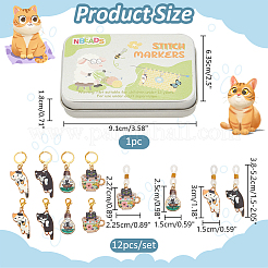 Cat Alloy Enamel Locking Stitch Markers & Needle Cap Set&nbsp;HJEW-NB00142