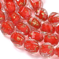 樹脂とガラスビーズの連  二層ビーズ  ツイスト  グリッターパウダー付き  多面カット  レッド  10x8~9.5mm  穴：0.6mm  約48~50個/連  19.88''（50.5cm）〜19.96''（50.7cm）&nbsp;GG-CBA48D8-01K