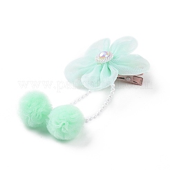 花布メタリックアリゲーターヘアクリップ  アクリルビーズで  花  子供の日のアクセサリー  アクアマリン  105x50x15~16mm  2個/カード&nbsp;PHAR-D013-01E