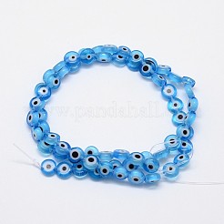 Handmade Evil Eye Lampwork Flat Round Bead Strands&nbsp;LAMP-L058-10mm-09