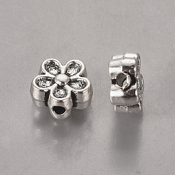 チベット風合金3Dフラワービーズ  カドミウムフリー＆鉛フリー  アンティークシルバー  7x3.5mm  穴：1mm&nbsp;LF0476Y