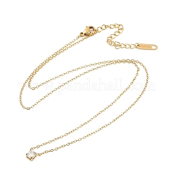 Ion Plating(IP) 304 Stainless Steel Cubic Zirconia Flat Round Pendant Cable Chain Necklaces&nbsp;NJEW-P320-16G-01