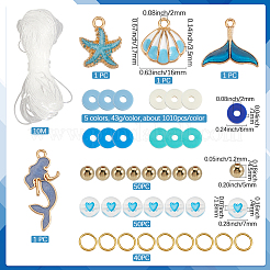 Ocean Theme DIY Disc/Flat Round Polymer Clay Beads & Alloy Enamel Charm Stretch Bracelets Making Kits&nbsp;DIY-SP0003-40