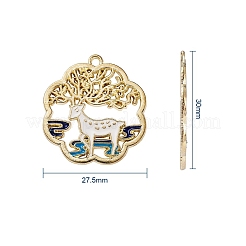 ゴールデン合金エナメルペンダントメッキ  白猫と鹿の模様と花の形  ホワイト  29~30x27~28mm  20個/箱&nbsp;ENAM-CJ0001-62