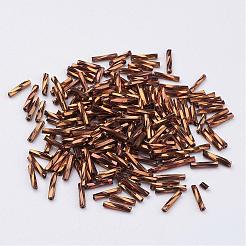 ガラスツイストビューグルビーズ  メタリックカラー  キャメル  6x2mm  穴：0.5mm  約10000個/袋&nbsp;SEED-E002-6mm-881#