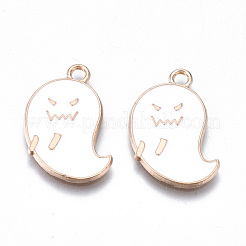 合金エナメルチャーム  ハロウィン  カドミウムフリー＆鉛フリー  ゴースト  ライトゴールド  ホワイト  23x16x1.5mm  穴：2mm&nbsp;ENAM-Q442-019-RS