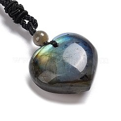 Natural Labradorite Heart Pendant Necklace with Nylon Cord&nbsp;G-K338-02
