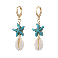 Starfish Synthetic Turquoise Hoop Earrings&nbsp;EJEW-JE06440