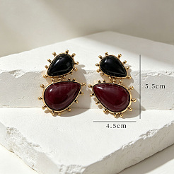 女性用合金＆樹脂スタッドピアス  ティアドロップ  ゴールドカラー  55x45mm&nbsp;WGBD892-01
