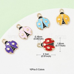 10本5色合金エナメルペンダント  ライトゴールド  てんとう虫のチャーム  ミックスカラー  23x19.5x2mm  穴：1.6mm  2個/カラー&nbsp;ENAM-YW0003-62